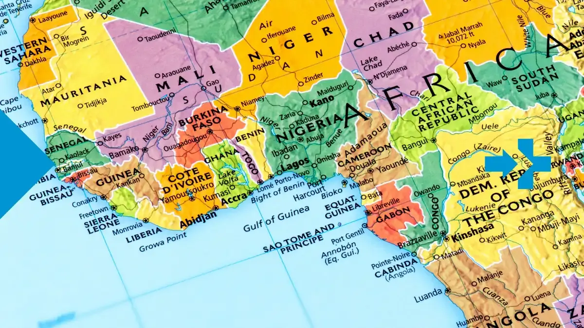 Political map of West Africa highlighting Nigeria and Ghana with neighboring countries.