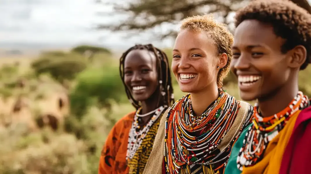 A group of young women in Kenya laughing together outdoors, symbolizing unity and family support.