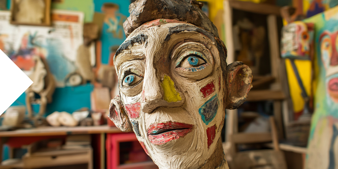 Close-up of a Higantes papier-mâché figure, highlighting the colorful and artistic details of this cultural craft from Angono, Philippines